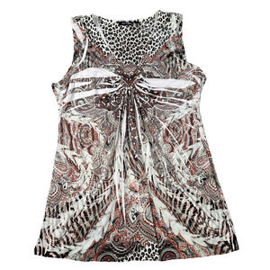 Apt. 9 Animal Print Studded Sleeveless Top Women's Large Brown Mixed Print Y2k